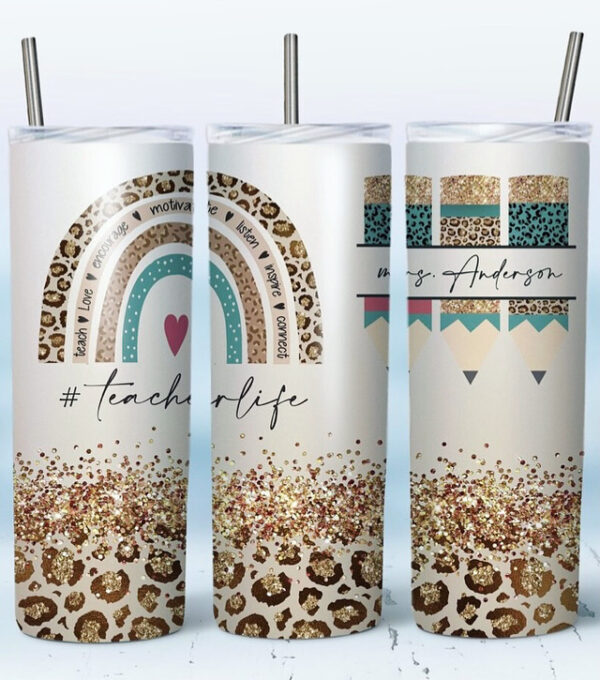 Rainbow Cheetah Teacher Tumbler