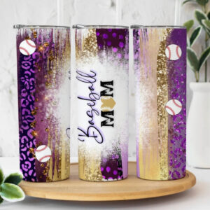 Purple & Gold Baseball Mom 20oz tumbler