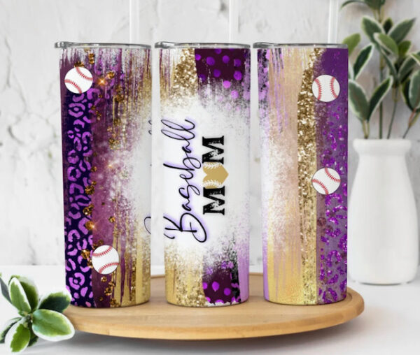 Purple & Gold Baseball Mom 20oz tumbler