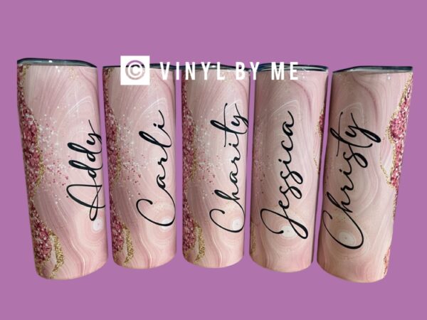 Pink glitter personalized tumbler