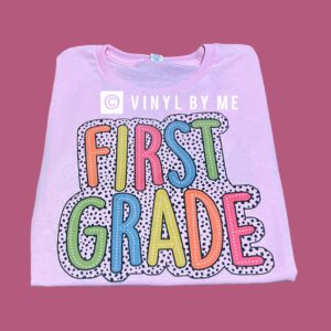 Pink Polka dot first grade tee