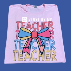 Pink stacked teacher bow tee