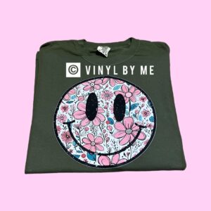 Green comfort color floral smiley tee