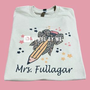 Leopard pencil teacher tee with name