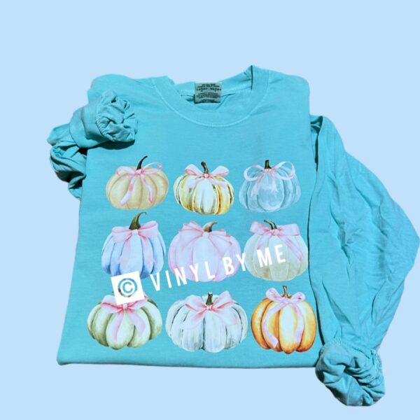 Chalky mint longsleeve comfort color pumpkin bow