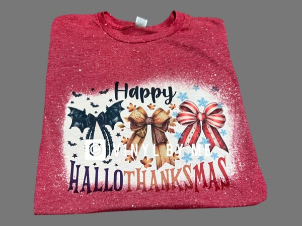 Red happy hallothanksmas tee