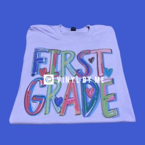 Purple watercolor first grade tee