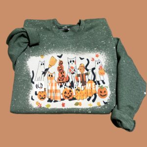 Green bleached Halloween cat sweatshirt