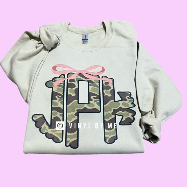 Camo bow monogram sweatshirt