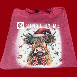 Red bleached Christmas cow tee