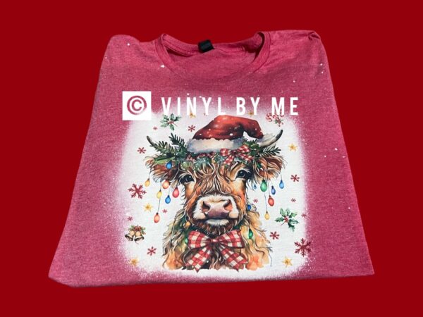 Red bleached Christmas cow tee
