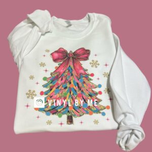 Pink bow tree white sweatshirt