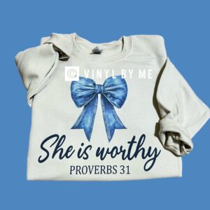 Tan she is worthy sweatshirt