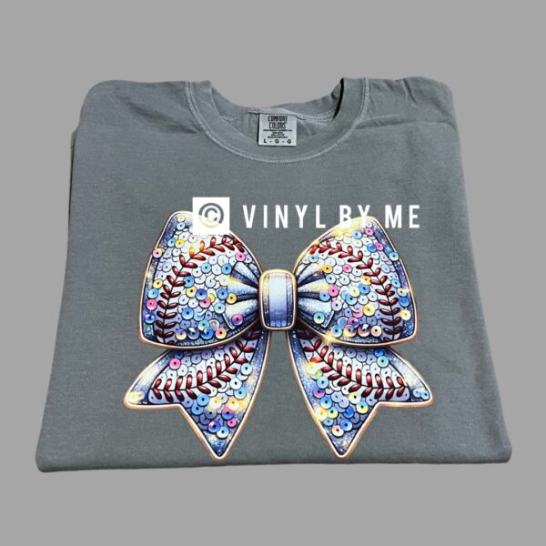Faux glitter baseball bow comfort color tee