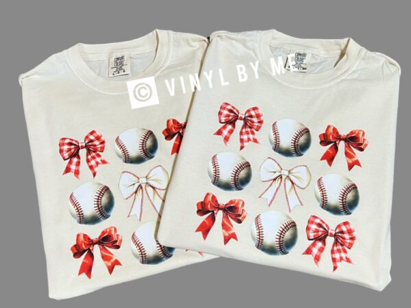 Comfort color baseball red bow tee