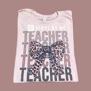 Peach stacked teacher tee