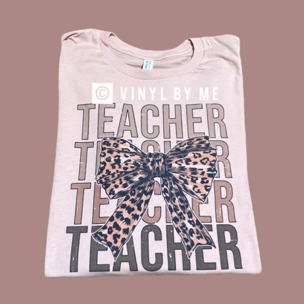 Peach stacked teacher tee