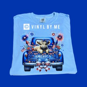 Blue comfort color America cow tee