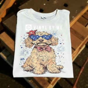 Cream patriotic Goldendoodle tee
