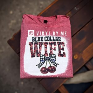 Red bleached blue collar wife tee