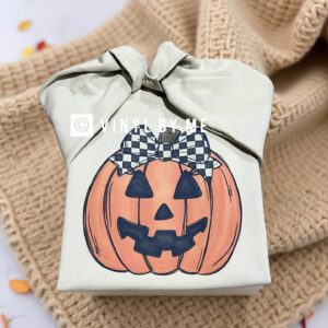 Tan plaid jack-o’-lantern sweatshirt