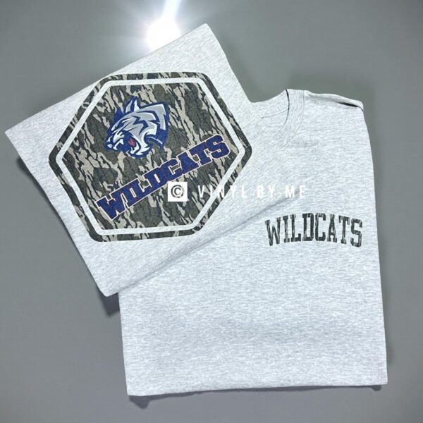 Camo front and back wildcats ash tee
