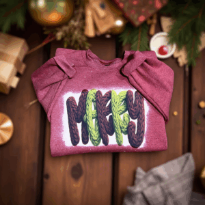 Red faux yarn bleached sweatshirt