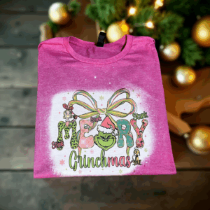 Pink bleached Merry Grinchmas tee