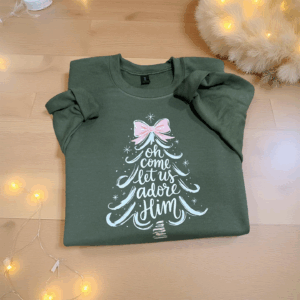 Green oh come let us adore him sweatshirt