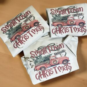 Tan zip code small town Christmas sweatshirt