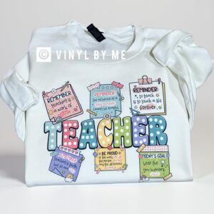 White teacher sticky note sweatshirt