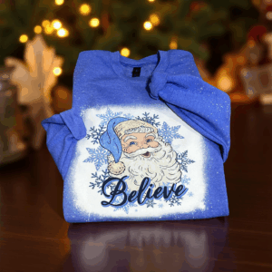 Blue believe Santa sweatshirt
