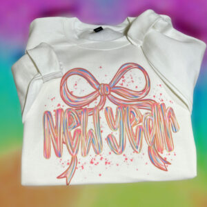 White new year confetti bow sweatshirt