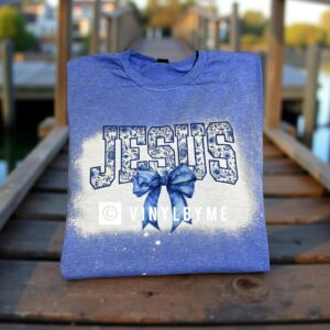 Blue bleached jesus bow tee