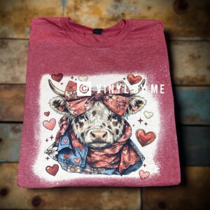 Red heart cow bleached tee