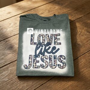 Green bleached camo love like Jesus tee