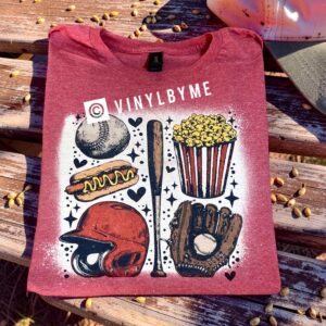 Popcorn and baseball red bleached tee
