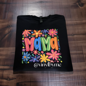 Neon floral Mama black tee