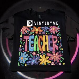 Retro floral teacher black tee
