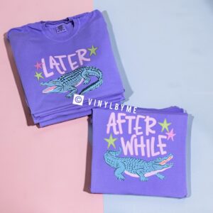 Violet front and back layer gator comfort color tee