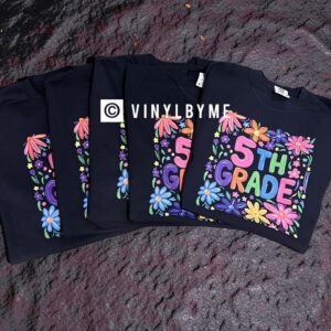 Retro floral 5th grade comfort color tee