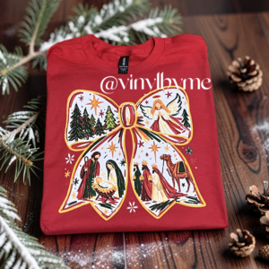 Red nativity bow tee