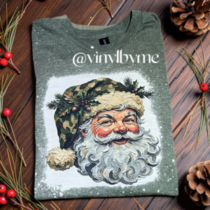 Green bleached camo Santa tee