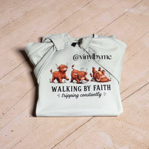 Tan walking my faith cow sweatshirt